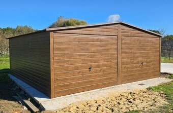 Plechová garáž 6x5m drevodekor