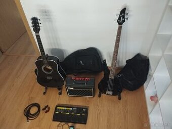 Basova gitara s multiefektom + akustická gitara