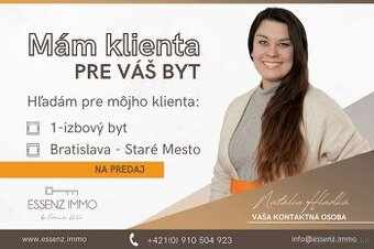 Hľadáme nehnuteľnosť pre nášho klienta | Jednoizbový byt