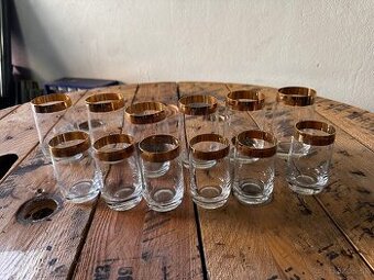 Sada retro pohárov so zlatým lemom – 12 ks