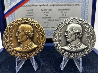 Slovenský štát - Andrej Hlinka medaila 50 mm sada Ihriský Ag