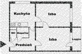 2-izbový byt - Kpt. Jaroša, pôvodný stav, 58m2 + loggia, 8p.