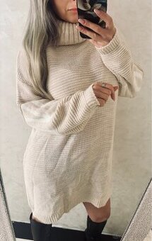 Damske rolakove pletene šaty beige