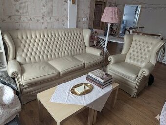 Predám luxusnú celokoženú sedaciu súpravu, štýl Chesterfield