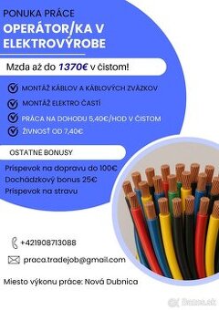 Hľadáme operátora alebo operátorku do elektrovýroby