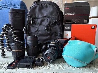 Sony A580 DSLR + 3 objektívy + batoh a ďalšie príslušenstvo