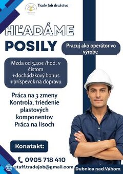 OPERÁTOR VÝROBY – 3-zmenná prevádzka