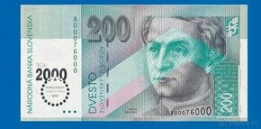Slovenská bankovka 200 Sk bimilénium pekné číslo s. A aUNC