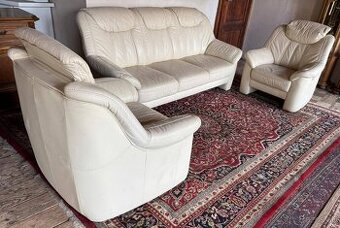 Krémová kožená sedací souprava 3+1+1,6350
