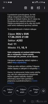 3 lístky Slovensko:Rumunsko u21