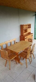 Stôl drevený ľudový na chatu a 4 stoličky - 1