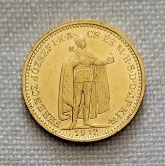 Zlatá uhorská 20 koruna FJI, 1912 kb, lepší ročník