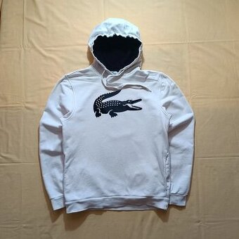 Lacoste biela mikina s kapucňou s veľkým logom S/M