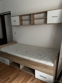 Dub sonoma-izba set, posteľ, skrinka, regál