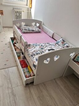 Detská posteľ 160×80 s úložným šuplíkom a zábranou - biela