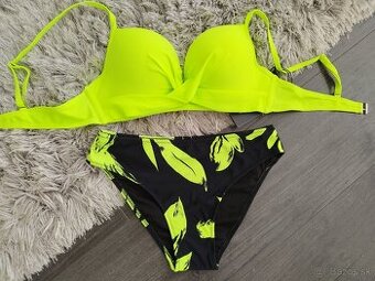 Dvojdielne plavky push up. S/36, XL/42 neón žltá + čierna