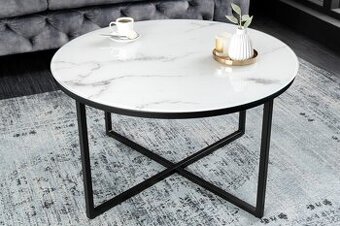 Konferenčný stolík Prestige okrúhly 80 cm biely sklo mramor