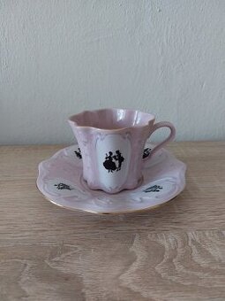 Ruzovy porcelan H&C - salka s podsalkou