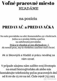 Predavačka/Predavač chlieb pečivo  - Košice
