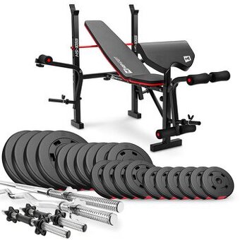 Fitness set + lavica HS-1055 – 105 kg závažia, stav ako nový