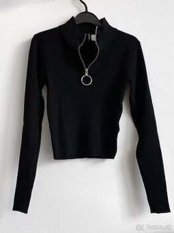 H&M Čierny crop rolák so zipsom XS 34