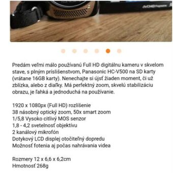 Panasonic Full hd V-500 digitálnu kameru