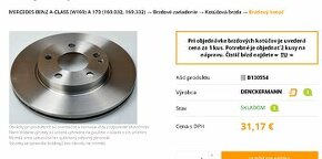 Diely Mercedes A170 nové kotúče/doštičky/ vodná pumpa