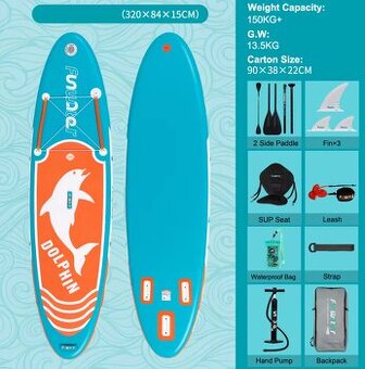 Paddleboard 320cm, sedačka,150kg,3 plutvy,obojstranné veslo