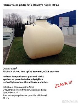 Horizontálna podzemná plastová nádrž TH 6,2