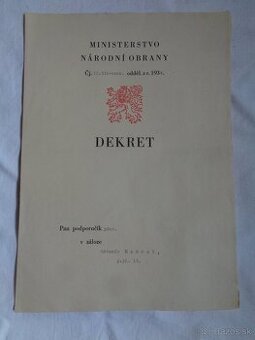 ( I. Ceskoslovenska republika ) - Dekret o povyseni -vojsko