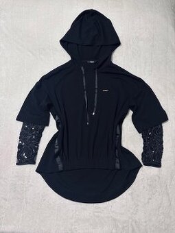 Čierne tričko s kapucňou a tylovými rukávmi LIU JO originál