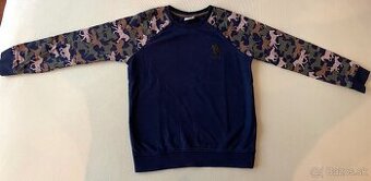 Mikina Polo, čierna s koňmi na rukávoch, 7-8 r.