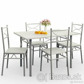 5 dielna jedálenská zostava stôl a 4 stoličky - hnedá, biela - 1