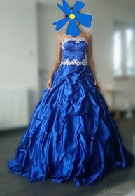 Svadobné/ spoločenské modrobiele šaty princeznovské - 1