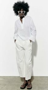 Zara biela lanová blúzka košeľa - 1