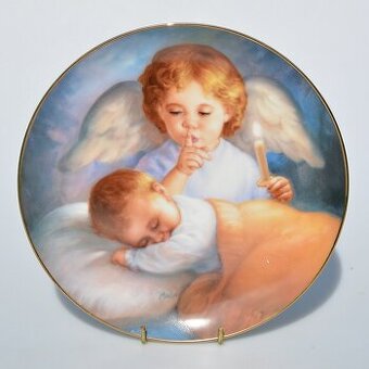 7 ks Porcelánové taniere - Anjel strážny a detičky