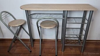 Barový set stôl pult + 2 stoličky + stojan na víno