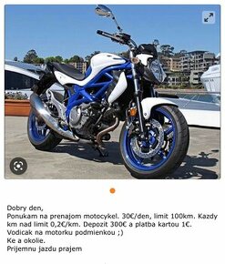 Prenájom motorka Suzuki SVF650