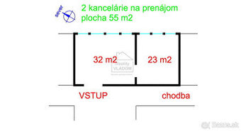 ✳️ Kancelárske priestory, 2 spojené miestnosti, plocha 55 m2