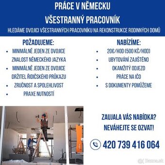 Všestranní pracovníci-Německo|od 20€/hod|ubytování zajištěno
