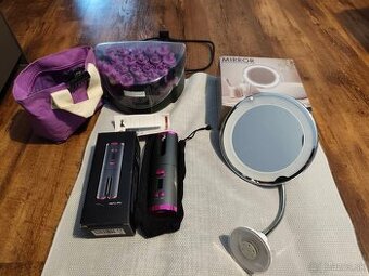 Elektrické natáčky na vlasy, kulma, a zväčšovacie zrkadlo