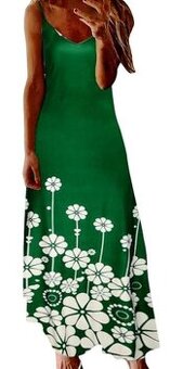 Zelené maxi šaty s bielymi kvetmi, v. M/L/XL