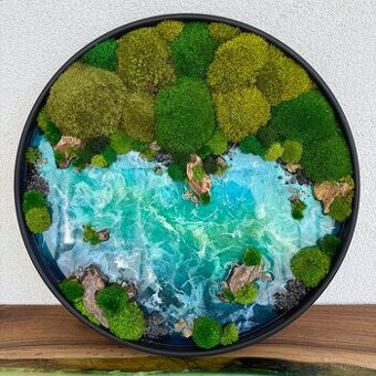 Machový obraz s epoxidom 48cm priemer