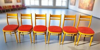 Retro stoličky TON s červeným sedákom