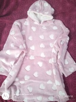 Mikina na štýl županu ružová plyšová s kapucňou