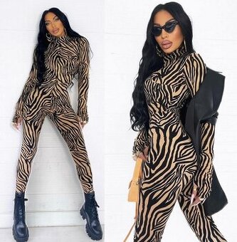 Dlhy damsky hnedy vzorovany overal s dlhym rukavom NOVY