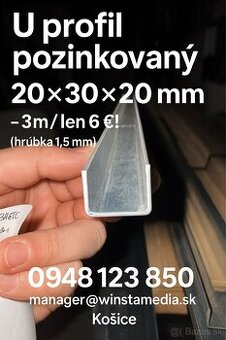 U profil pozinkovaný 20×30×20 mm – 3m / len 6 €