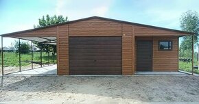 PLECHOVÁ GARÁŽ SE SKLADEM ZBOKU 7 x 6m + Prístrešok 3 x 6m