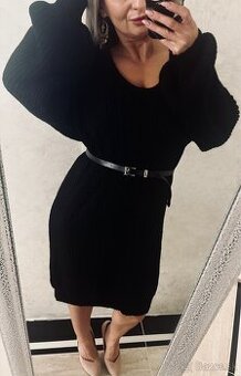 Damske pletene šaty s opaskom Mirella black