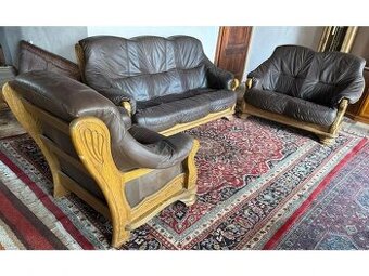 Dubová rustikální kožená sedačka, 3788 - 1